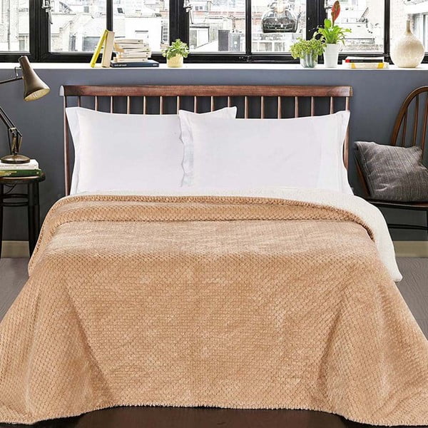 Krémový obojstranný pléd na posteľ DecoKing Lamby, 220 × 240 cm