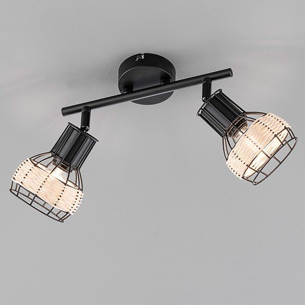 Čierne stropné svietidlo s kovovo-ratanovým tienidlom 10x28 cm Straw – Fischer & Honsel-image-2