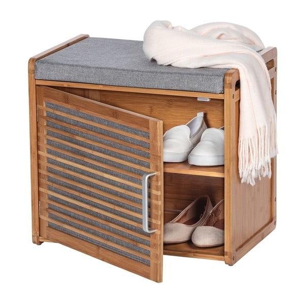 Sivo-hnedá bambusová skrinka na topánky s lavicou Bahari – Wenko-image-4