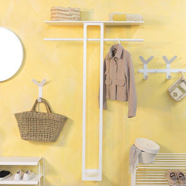 Biely oceľový nástenný vešiak s poličkou 100 cm Luno Large – Spinder Design-image-2