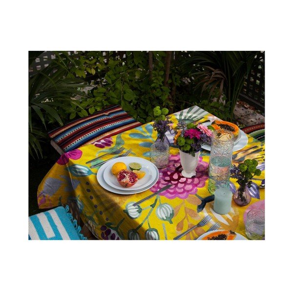 Obrus s ľanovou prímesou Madre Selva Colourful Flowers, 140 × 140 cm-image-1