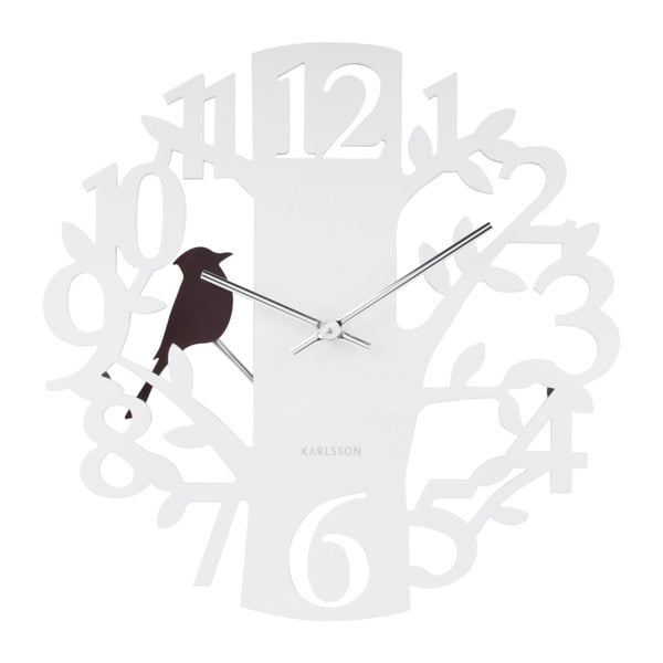 Biele nástenné hodiny Karlsson Woodpecker, ⌀ 40 cm