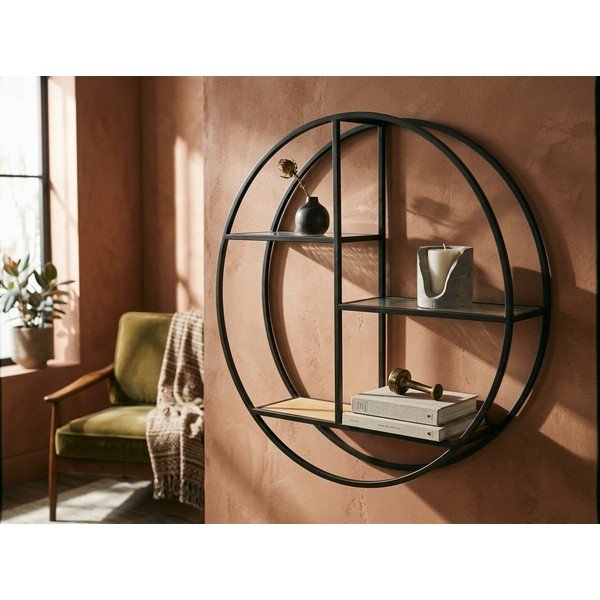 Čierna/v prírodnej farbe poschodová kovová polica 61 cm Mataram – Premier Housewares-image-1
