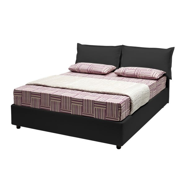 Čierna dvojlôžková posteľ s úložným priestorom, matracom a poťahom z koženky 13Casa Rose, 160 x 190 cm