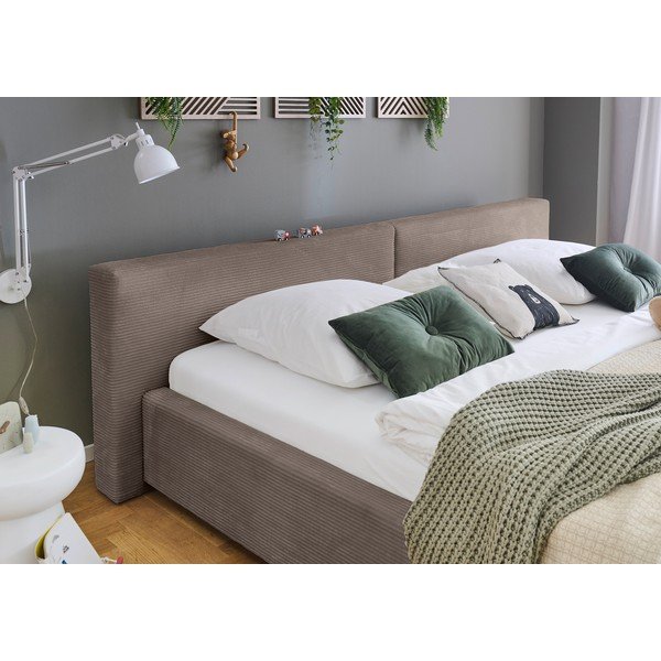 Taupe čalúnená dvojlôžková posteľ s úložným priestorom s roštom 200x240 cm Cube – Meise Möbel-image-3
