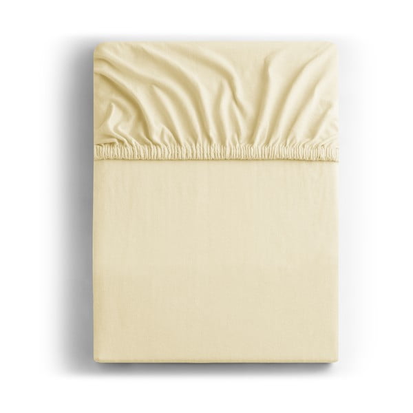 Krémová elastická bavlnená plachta DecoKing Amber Collection, 140/160 x 200 cm