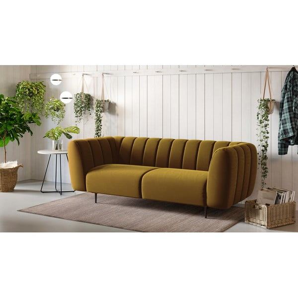 Medovožltá zamatová pohovka Ghado Shel, 210 cm-image-1