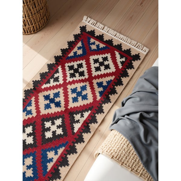 Červený obojstranný ručne tkaný vlnený behúň 60x190 cm Kamal Rami – Nouristan-image-2