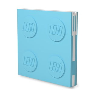 Tyrkysovomodrý štvorcový zápisník s gélovým perom LEGO®, 15,9 x 15,9 cm