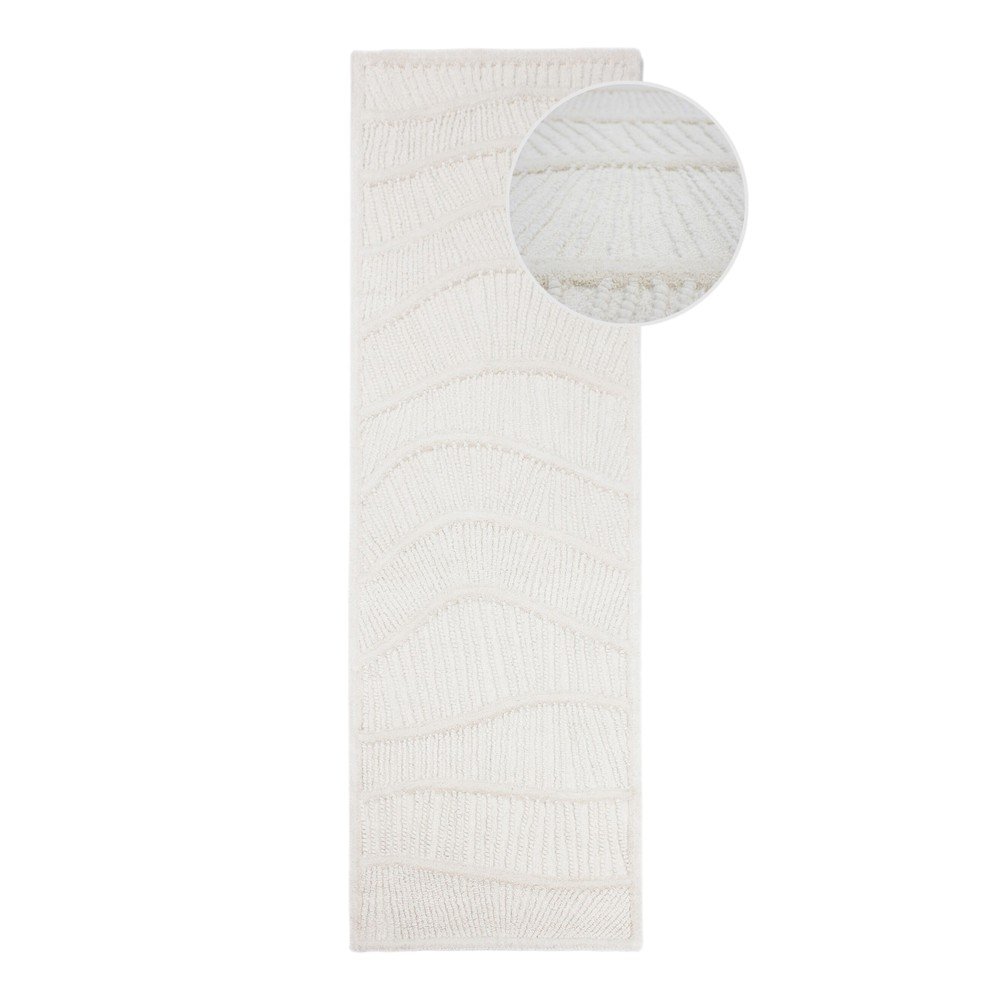 Biely ručne tkaný behúň s prímesou vlny 80x230 cm Sculptured Wave – Flair Rugs