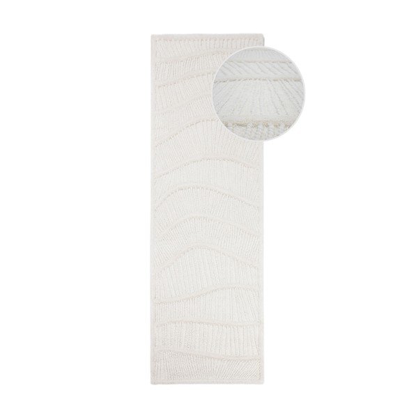 Biely ručne tkaný behúň s prímesou vlny 80x230 cm Sculptured Wave – Flair Rugs