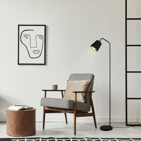 Čierna stojacia lampa s textilným tienidlom (výška 148 cm) Buddy – Reality-image-1