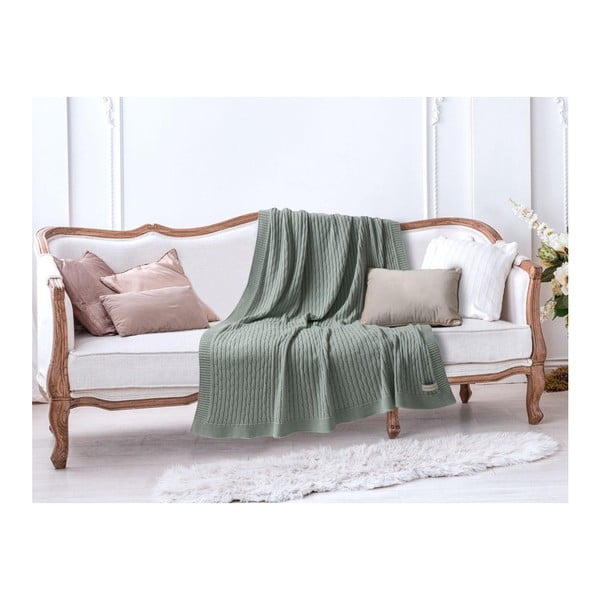 Zelená bavlnená deka Madame Coco Knitty, 130 × 170 cm