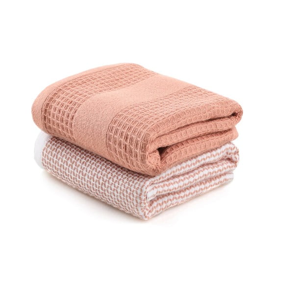 Vaflové uteráky v lososovej farbe v súprave 2 ks 40x60 cm Betty – Foutastic