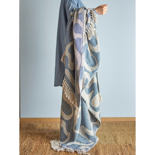 Modrá/béžová deka z recyklovanej bavlny 130x160 cm Salobre – Bloomingville-image-1