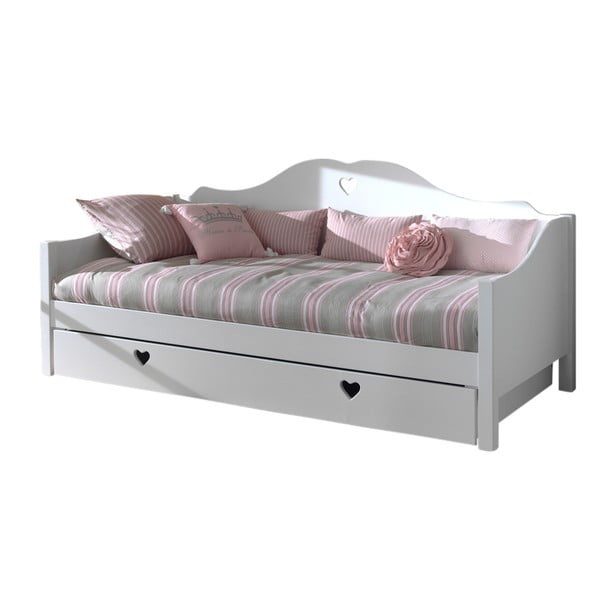 Biela detská posteľ z borovicového dreva s výsuvným lôžkom s úložným priestorom 90x200 cm AMORI – Vipack