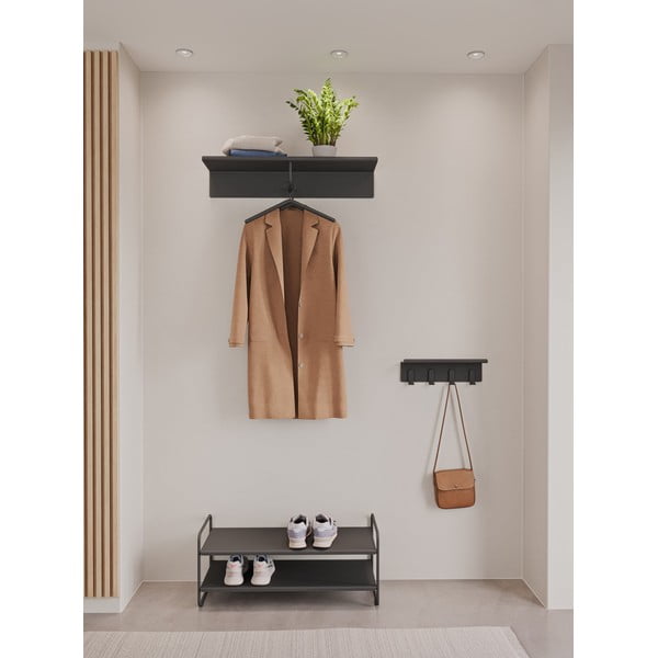 Čierny oceľový nástenný vešiak s poličkou 11,5 cm A-Hallway – Zone-image-1