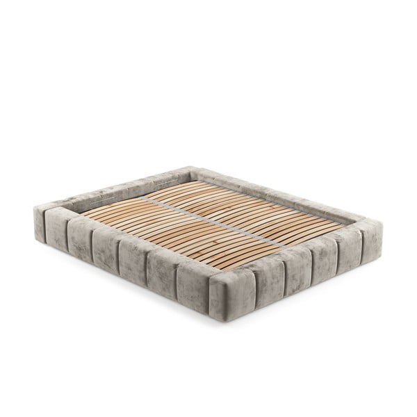 Béžová čalúnená dvojlôžková posteľ s úložným priestorom s roštom 200x200 cm Aruba L – Maison de Rêve-image-3