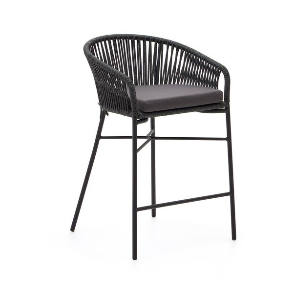 Čierna kovová/polstrovaná záhradná barová stolička Yanet – Kave Home