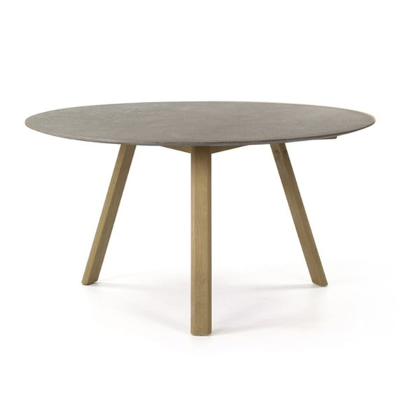 Sivý jedálenský stôl z dubového dreva PLM Barcelona, ⌀ 140 cm