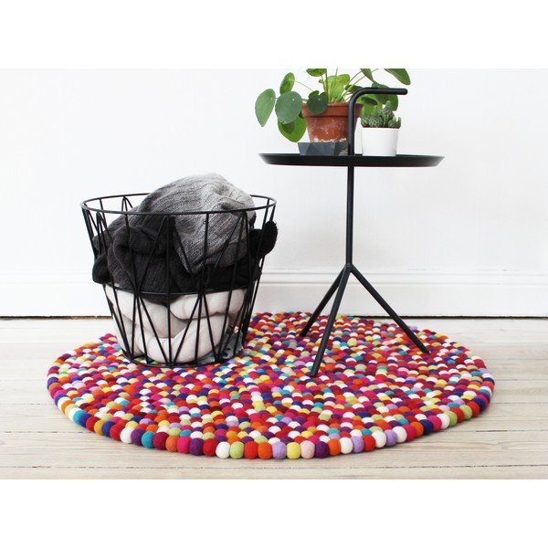 Tmavočervený guľôčkový vlnený koberec Wooldot Ball rugs, ⌀ 120 cm-image-2