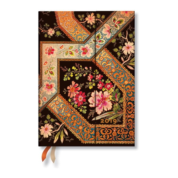 Diár na rok 2019 Paperblanks Filigree Floral Ebony Horizontal, 13 x 18 cm