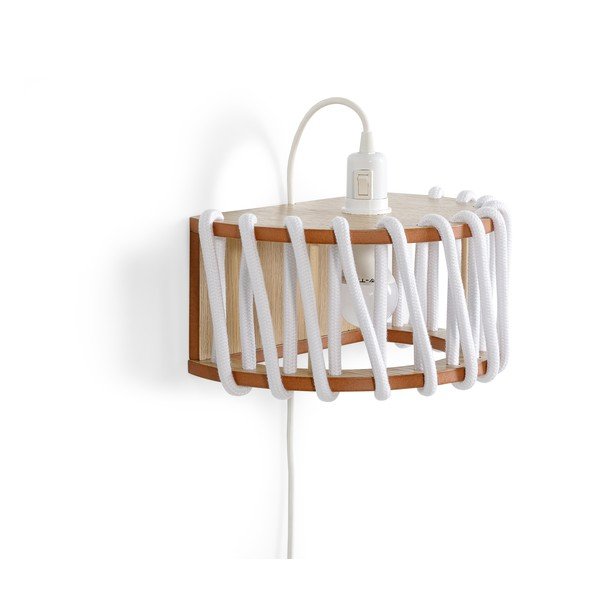 Biela nástenná lampa s drevenou konštrukciou EMKO Macaron, dĺžka 30 cm-image-2