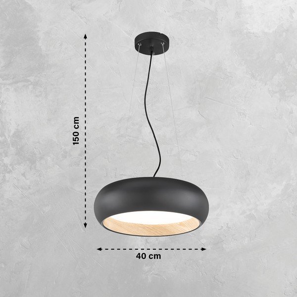 Čierne LED stmievateľné závesné svietidlo s kovovým tienidlom ø 40 cm Wood – Fischer & Honsel-image-3