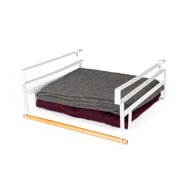 Biela polička na zavesenie do šatníkovej skrine na oblečenie Compactor Under Shelf Basket Rail-image-2