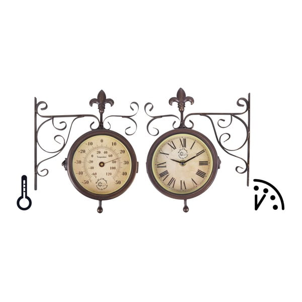 Nástenné hodiny s teplomerom Esschert Design Rustic