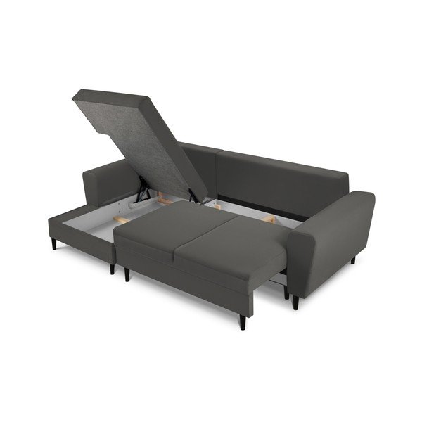 Tmavosivá menčestrová rozkladacia/s úložným priestorom rohová pohovka (ľavý roh/s leňoškou) Kyoto – Cosmopolitan Design-image-3