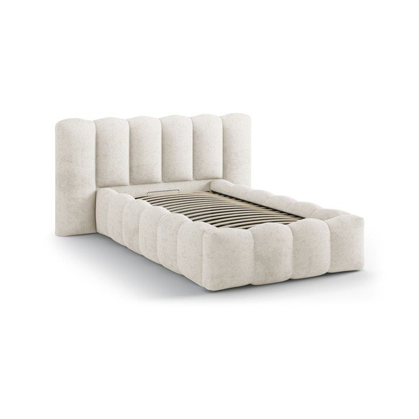 Béžová čalúnená jednolôžková posteľ s úložným priestorom s roštom 90x200 cm Lupine – Micadoni -image-2