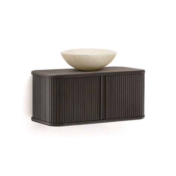 Tmavohnedá závesná skrinka pod umývadlo v dekore jaseňa 90x40 cm Mailen – Kave Home-image-3