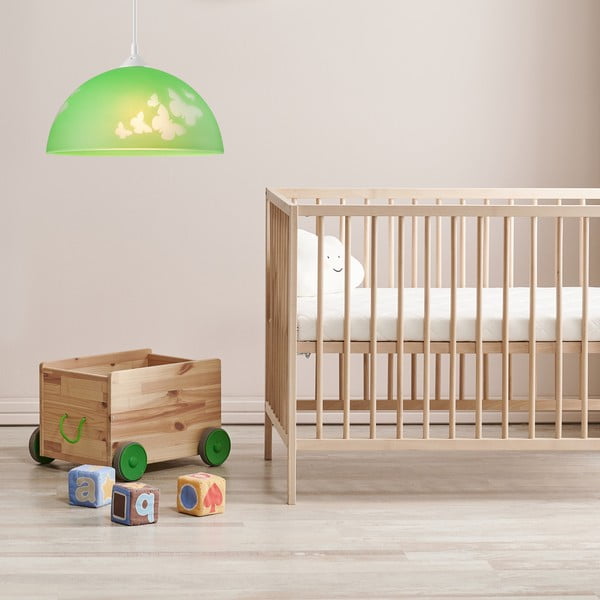 Zelené detské svietidlo so skleneným tienidlom ø 30 cm Mariposa – LAMKUR-image-1