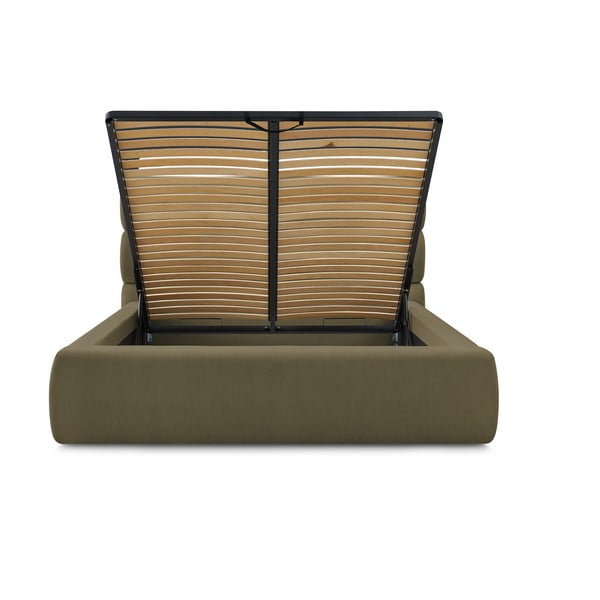 Tmavozelená čalúnená dvojlôžková posteľ s úložným priestorom s roštom 180x200 cm Jagna – Bobochic Paris-image-3