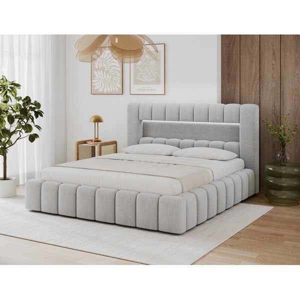 Svetlosivá čalúnená dvojlôžková posteľ s úložným priestorom s roštom 140x200 cm Lamica – ELTAP-image-2