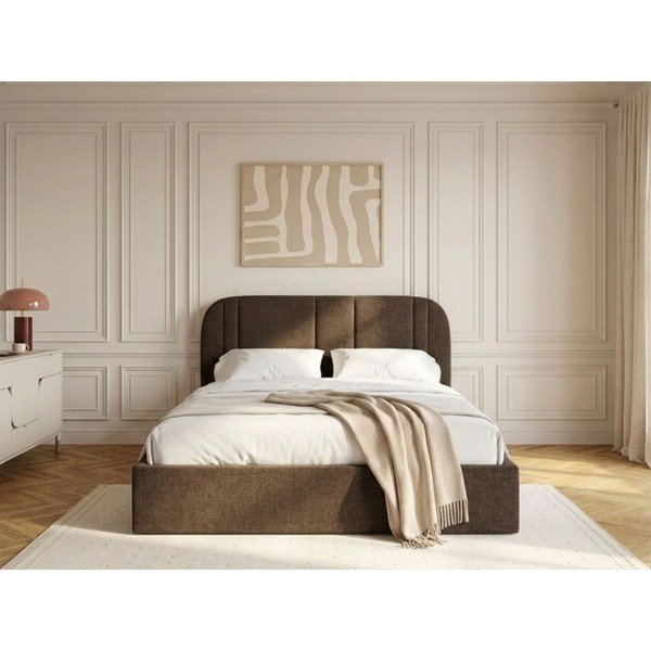 Hnedá čalúnená dvojlôžková posteľ s úložným priestorom s roštom 180x200 cm Sidney – Bobochic Paris-image-2