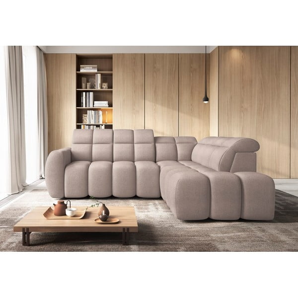 Svetlohnedá rozkladacia/s úložným priestorom rohová pohovka z textílie buklé (pravý roh/do L) Falconn – ELTAP-image-3