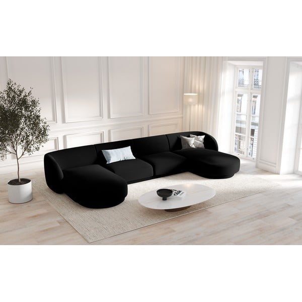 Čierna zamatová rohová pohovka (do "U") Miley - Micadoni Home-image-4