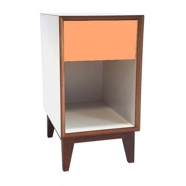 Veľký nočný stolík s bielym rámom a oranžovou zásuvkou Ragaba PIX