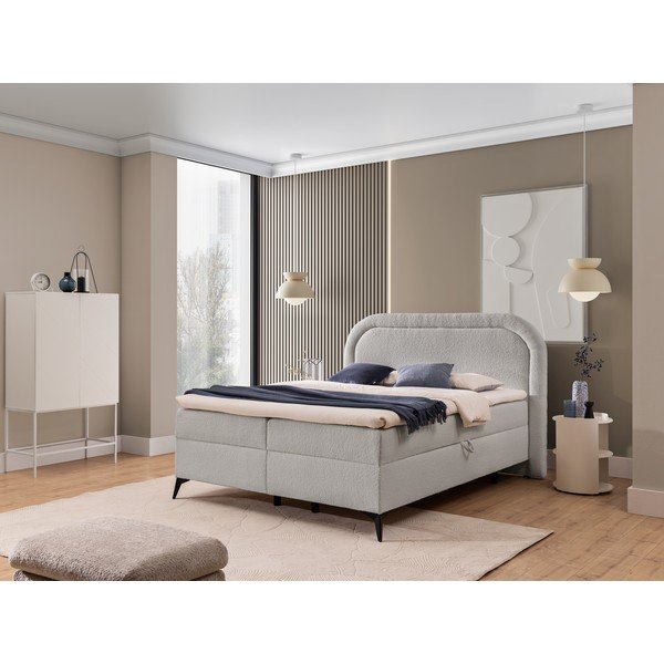 Svetlosivá boxspring posteľ s úložným priestorom 140x200 cm Ornes – Ropez-image-1