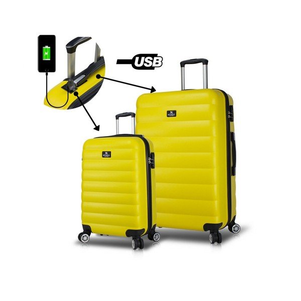 Sada 2 žltých cestovných kufrov na kolieskach s USB porty My Valice RESSNO Cabin & Large-image-3