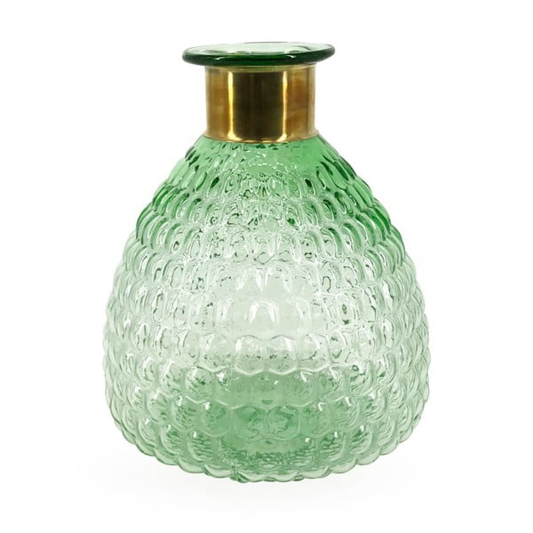 Zelená sklenená váza s detailom z medi Moycor Smith