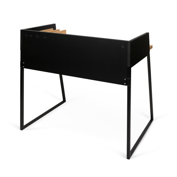 Čierny pracovný stôl s detailmi v dekore dubového dreva TemaHome Volga-image-4