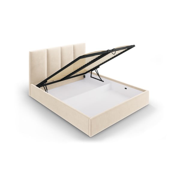 Béžová zamatová dvojlôžková posteľ Mazzini Beds Juniper, 160 x 200 cm-image-3