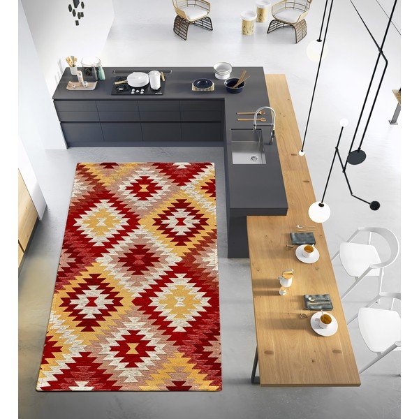 Červeno-žltý umývateľný behúň 55x115 cm Avana Rosso – Floorita-image-1