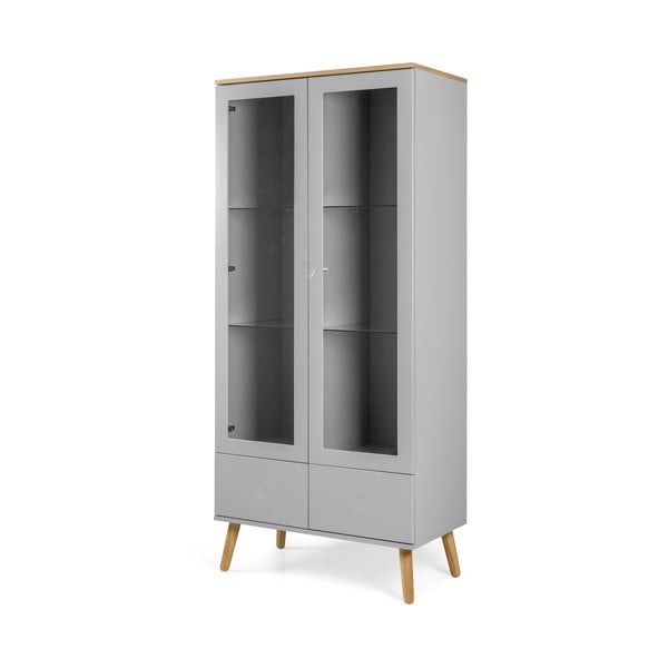 Sivá vitrína s detailmi v dekore dubového dreva Tenzo Dot, výška 175 cm-image-2