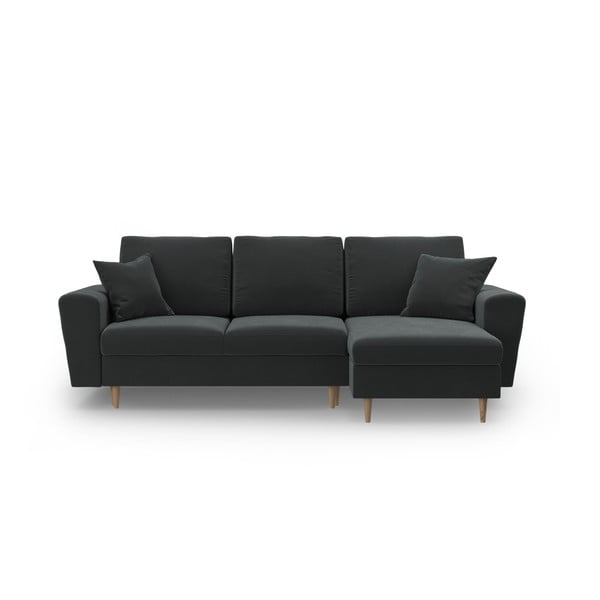 Tmavosivá zamatová rozkladacia/s úložným priestorom rohová pohovka Kyoto – Cosmopolitan Design