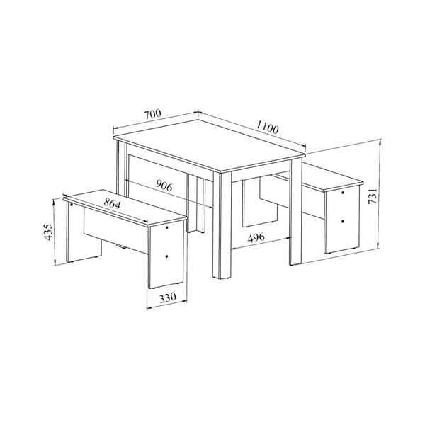 Set čierneho jedálenského stola a 2 lavíc s doskou v dekore betónu TemaHome Nice-image-2