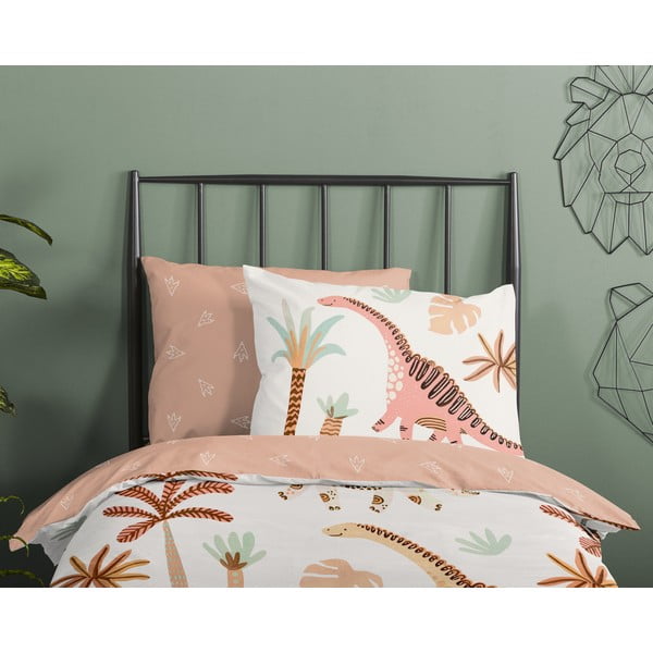 Hnedé/béžové bavlnené detské obliečky do postieľky 100x135 cm Dino – Good Morning-image-2